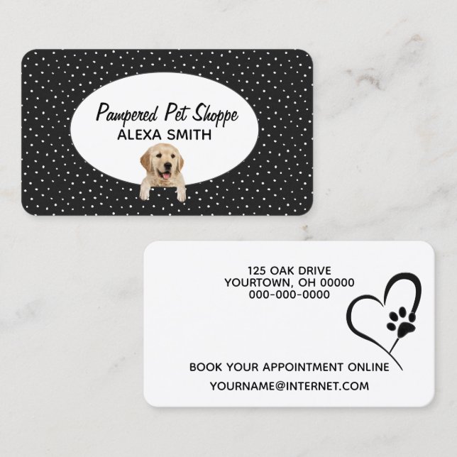 Carte De Visite Golden Retriever sur les Pois pour la culture des  (Devant / Derrière)