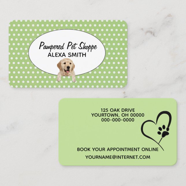 Carte De Visite Golden Retriever sur les Pois pour la culture des  (Devant / Derrière)