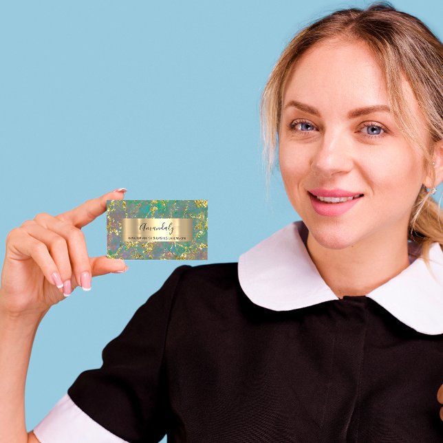 Carte De Visite Golden Strokes Beauty Shop Marble Teal Green (Créateur téléchargé)