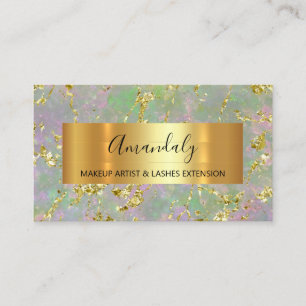 Carte De Visite Golden Strokes Beauty Shop Mint Green Marble