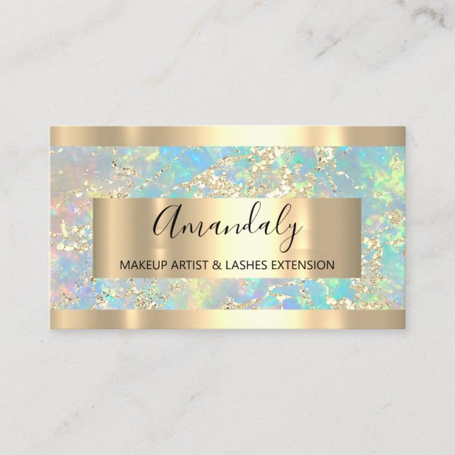 Carte De Visite Golden Strokes Marble Beauté Shop Holographique (Devant)