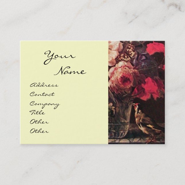 CARTE DE VISITE GOLDFINCH, ROSES ROSES ROSES ROSES ET BOUTEILLE (Devant)
