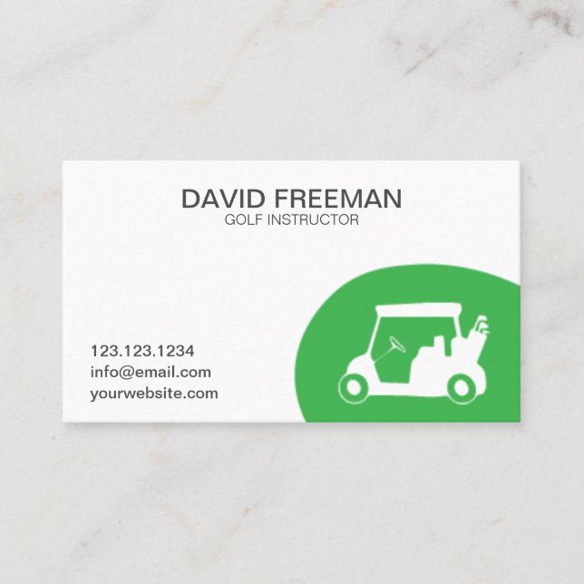 Carte De Visite Golf Instructor Green and White Unique Golf Cart (Devant)