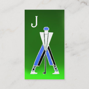CARTE DE VISITE GOLFER BLEU STYLISÉ, MONOGRAMME D'INSTRUCTEUR DE G