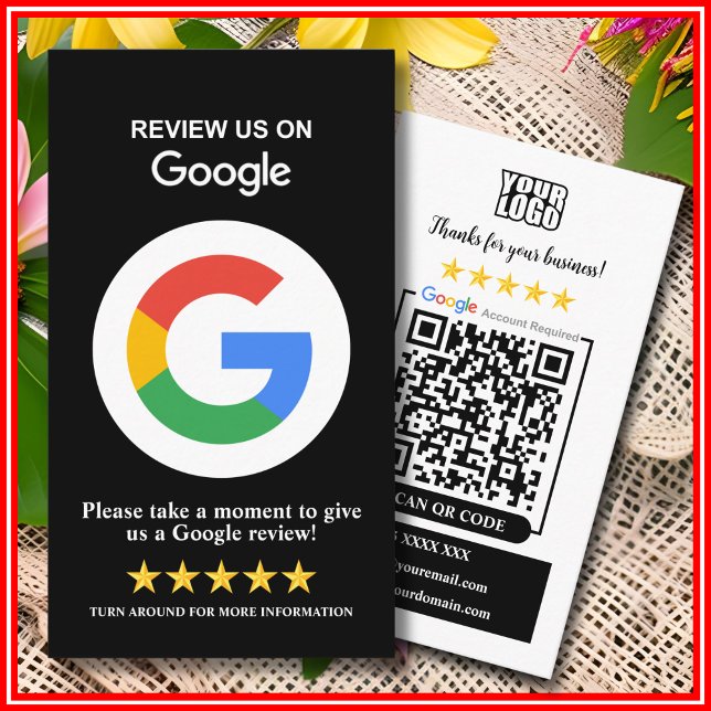 Carte De Visite Google Avis | Business Review Us Black QR Code (Créateur téléchargé)