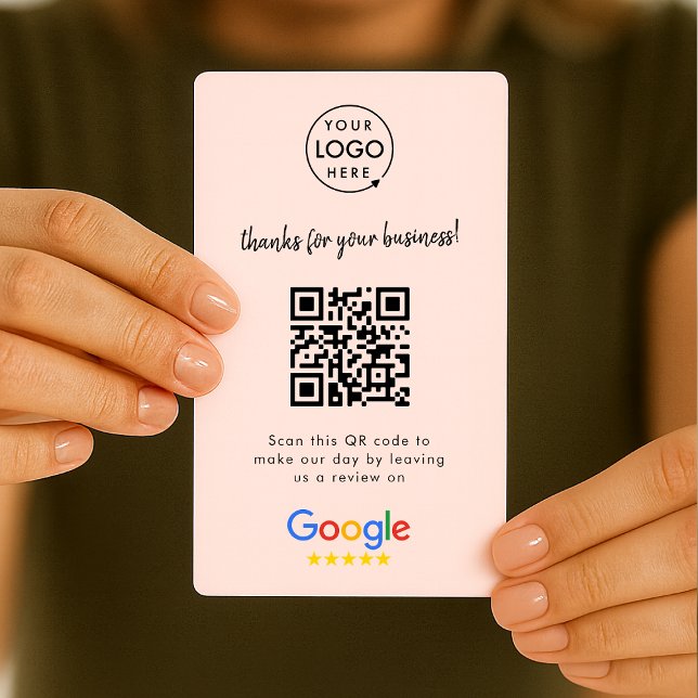 Carte De Visite Google Avis | Revue de l'entreprise Nous roux rose (Google Review interactive QR code business cards branded with your company logo.)
