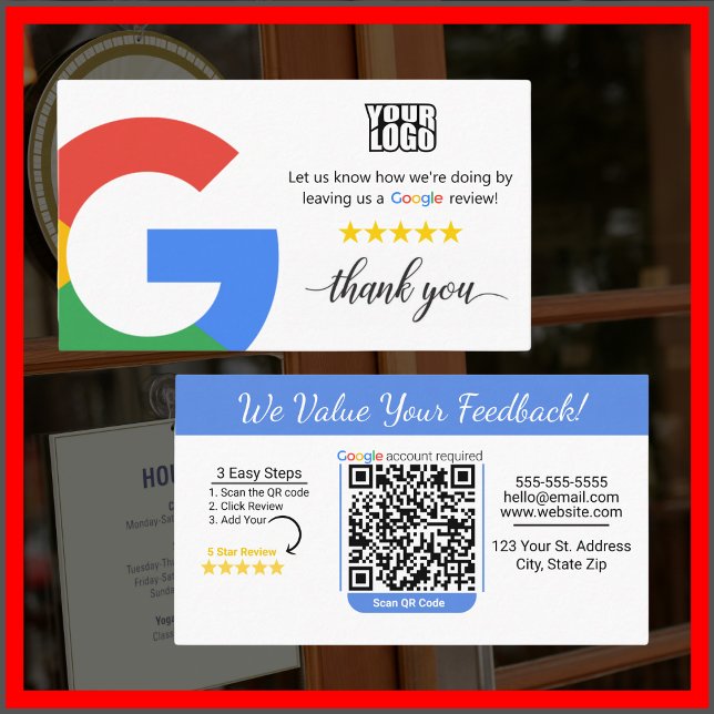 Carte De Visite Google Review Card Modèle avec lien de code QR (Créateur téléchargé)