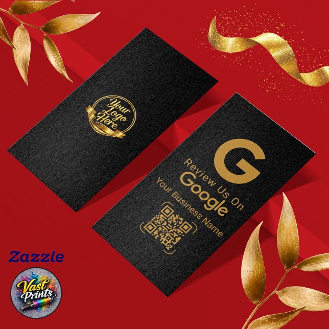 Carte De Visite Google Review QR Code Black Gold (Google Review QR Code Black Gold Business Card)