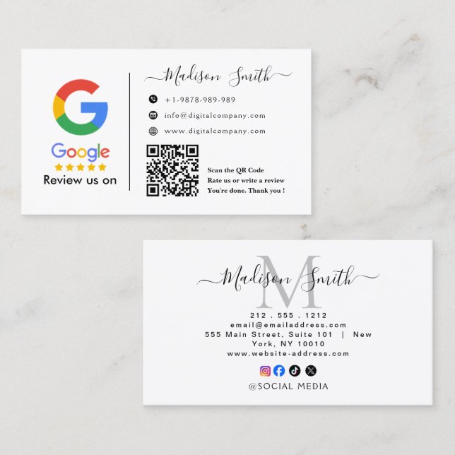 Carte De Visite Google Review With QR Code Link Business Card (Devant / Derrière)