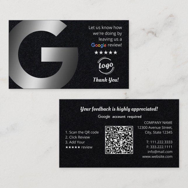 Carte De Visite Google Reviews Premium QR (Devant / Derrière)