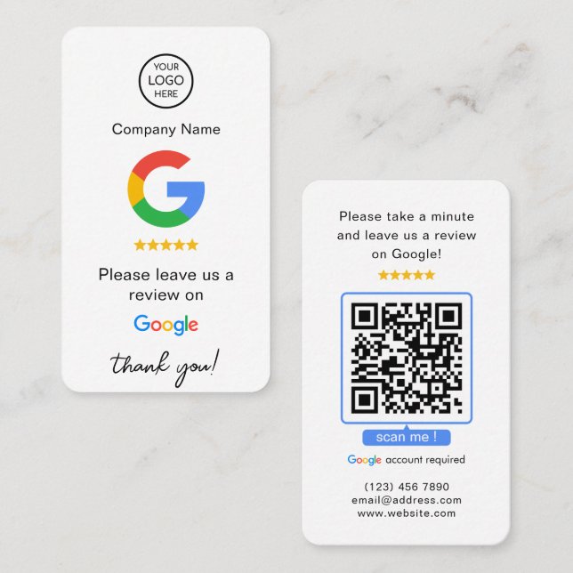Carte De Visite Google Reviews QR Code Business Review Us (Devant / Derrière)