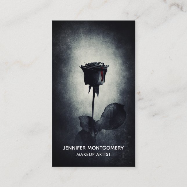 Carte De Visite Goth Black Rose Dripping Blood (Devant)