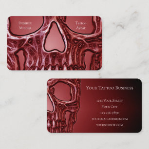 Carte De Visite Gothique Crâne Face Rouge Noir brillant Boutique 