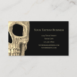 Carte De Visite Gothique, crâne humain Visage Beige Black Tattoo 