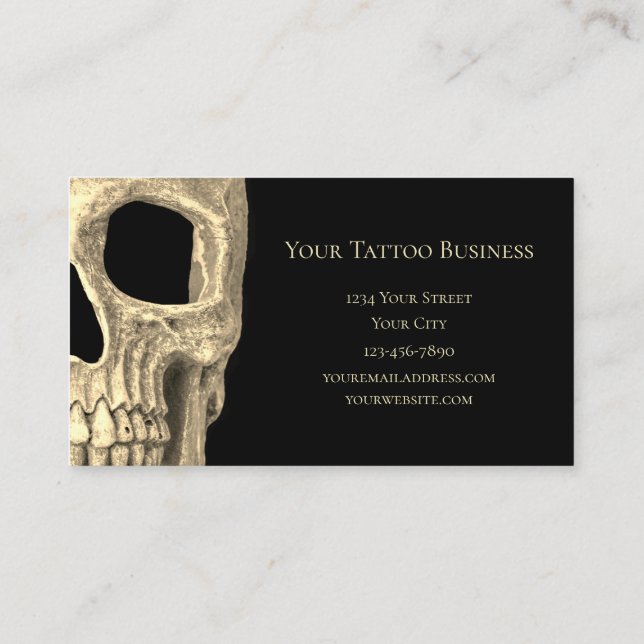 Carte De Visite Gothique, crâne humain Visage Beige Black Tattoo S (Dos)