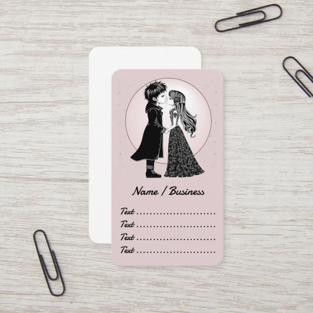 Carte De Visite Gothique Emo Enfants Kiss Valentine's Day (Devant/Arrière en situation)