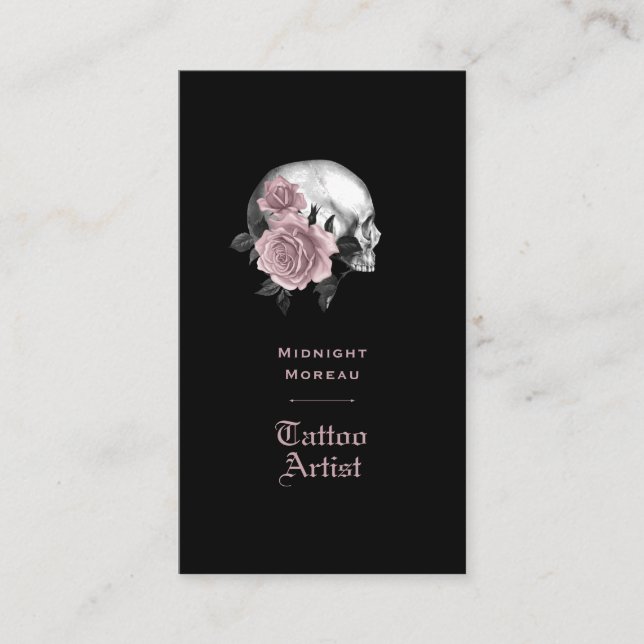 Carte De Visite Gothique Floral Tattoo Artiste QR Code (Devant)