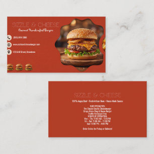 Carte De Visite Gourmet Cheeseburger Ondulé Photo Rouge Rouille