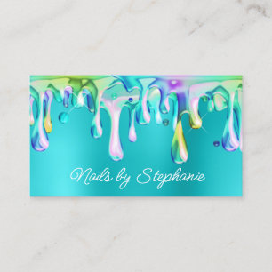 Carte De Visite Goutte Liquide Holographique Bleu Turquoise