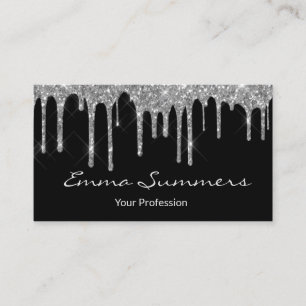 Carte De Visite Gouttes d'argent Élégant noir Unique sur mesure