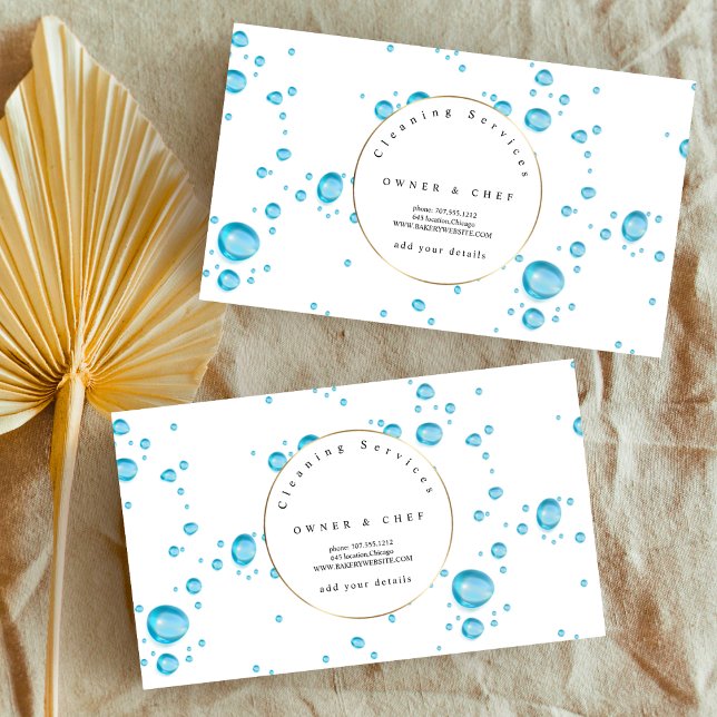 Carte De Visite gouttes d'eau bleue motif design service de nettoy (Créateur téléchargé)