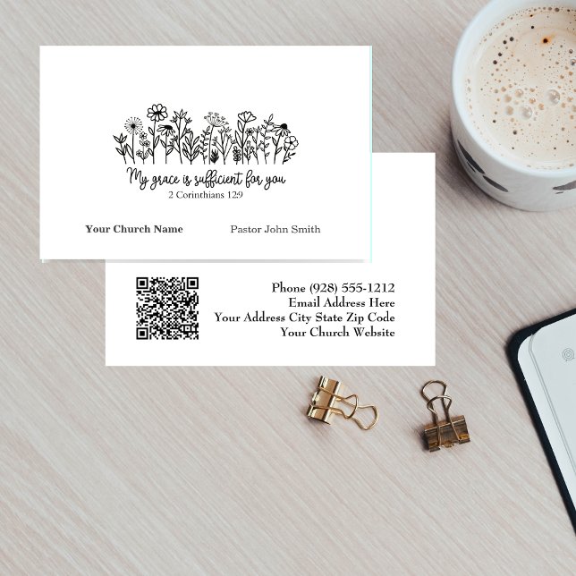 Carte De Visite Grace Bible Verse Floral Doodle Church (Grace Bible Verse Floral Doodle Church Business Card)