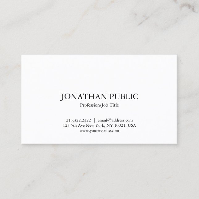 Carte De Visite Graceful White Sleek Plain Chic Professionnel (Devant)