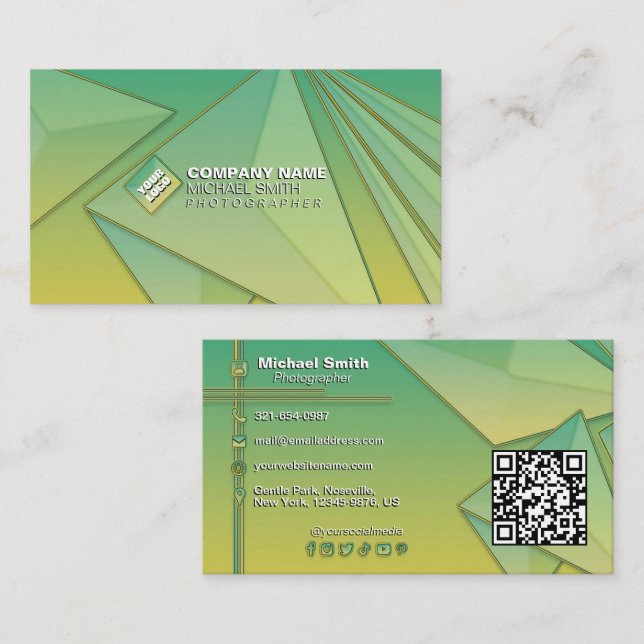 Carte De Visite Gradient moderne 3D géométrique Abstrait QR Code C (Devant / Derrière)