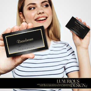 Carte De Visite Gradient noir et blanc avec Champagne Frame Chic