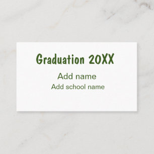 Carte De Visite Graduation 20XX ajouter nom année école vert moder