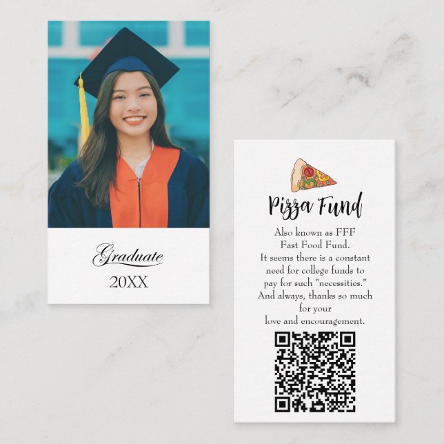 Carte De Visite Graduation "Pizza Fund" for college Enclosure card (Devant / Derrière)