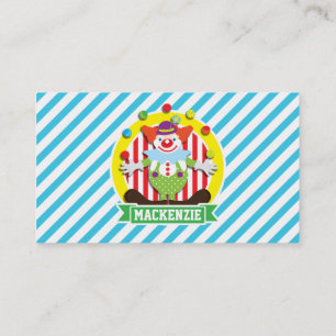 Carte De Visite Grand Clown de cirque en jonglant; Bleu