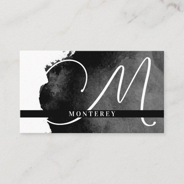 Carte De Visite Grand monogramme | Aquarelle noire (Devant)