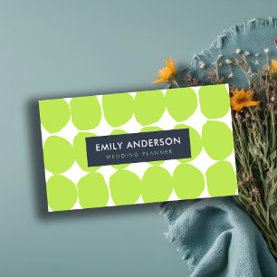 CARTE DE VISITE GRAND RÉTRO GRAND POIS VERT LIME DESSINÉS À LA MAI