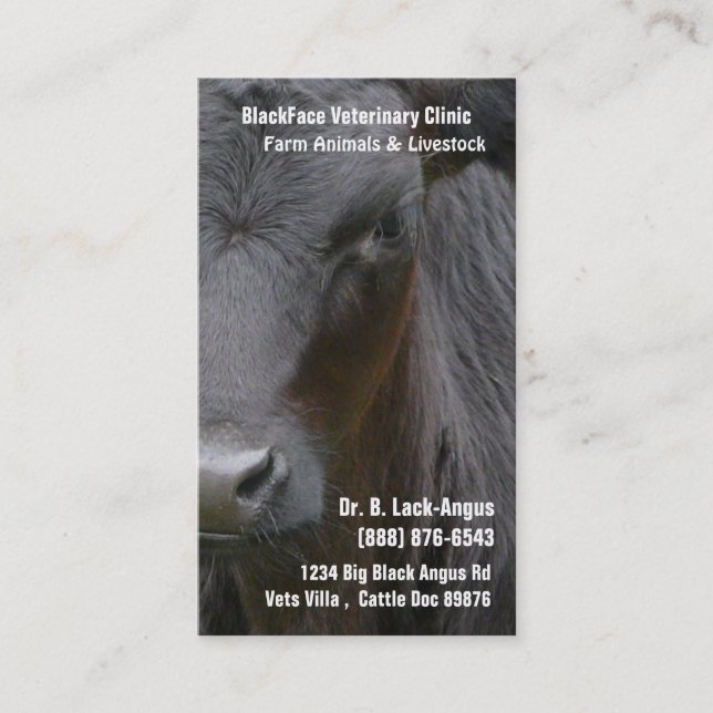 Carte De Visite Grand vétérinaire de bétail - vache noire à Angus (Devant)