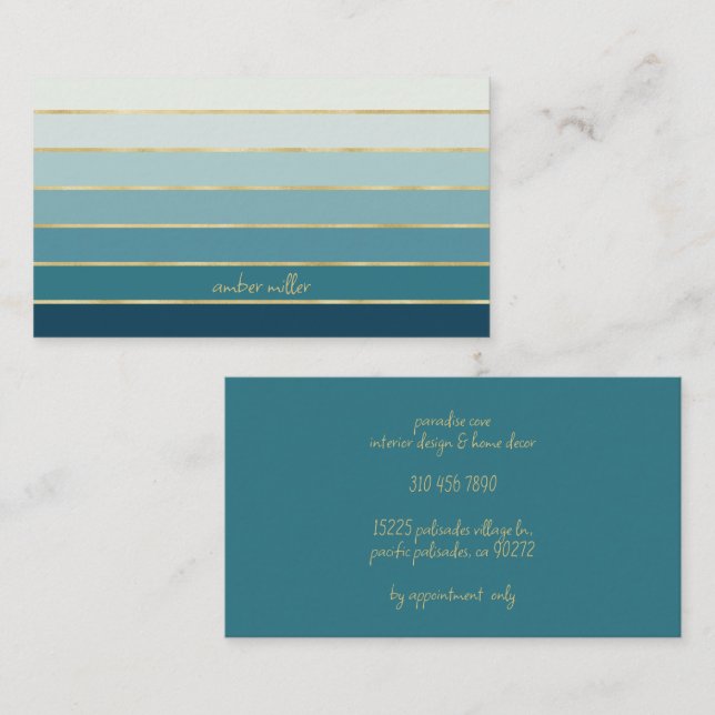 Carte De Visite Grandes dorures Turquoises professionnelles modern (Devant / Derrière)