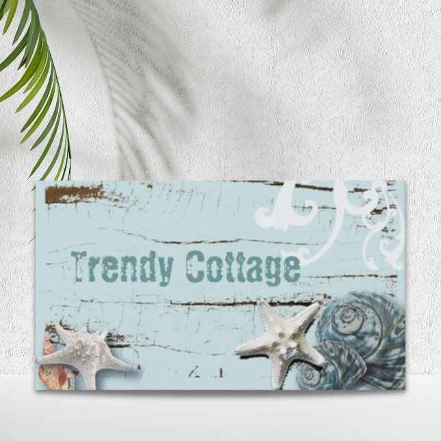 Carte De Visite Grange côtière bois aqua bleu étoile coquillages (Coastal barn wood aqua blue starfish seashells business card)