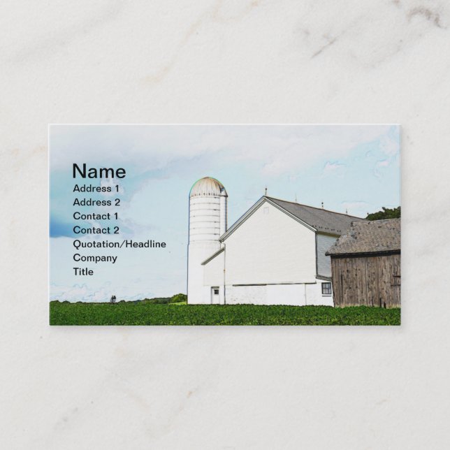 Carte De Visite grange et silo en bois blanc (Devant)