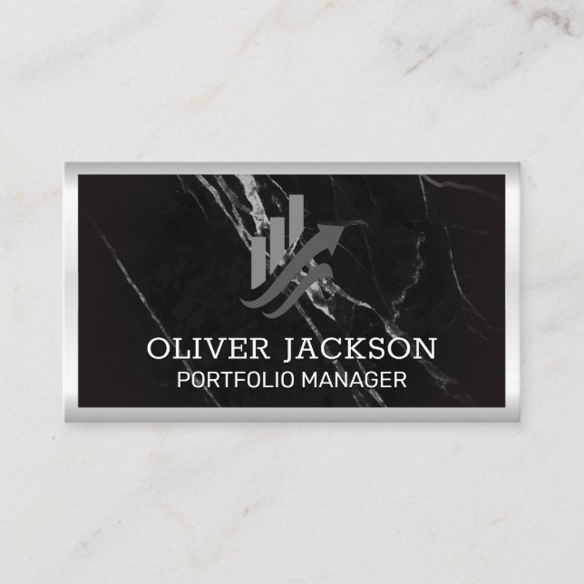 Carte De Visite Graphique à barres stocks | Marbre noir (Devant)