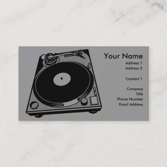 Carte De Visite Graphique de Tourne-disque rétro en noir (Devant)