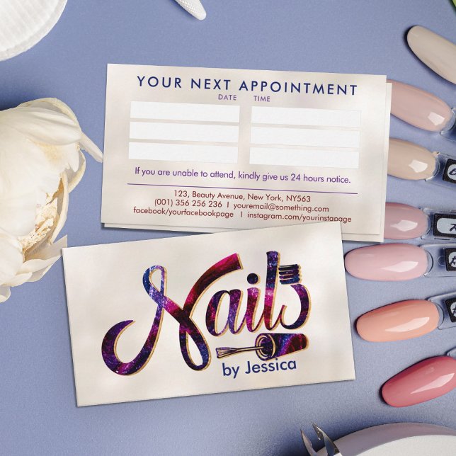 Carte De Visite Graphique du logo des ongles - Parties scintillant (Créateur téléchargé)