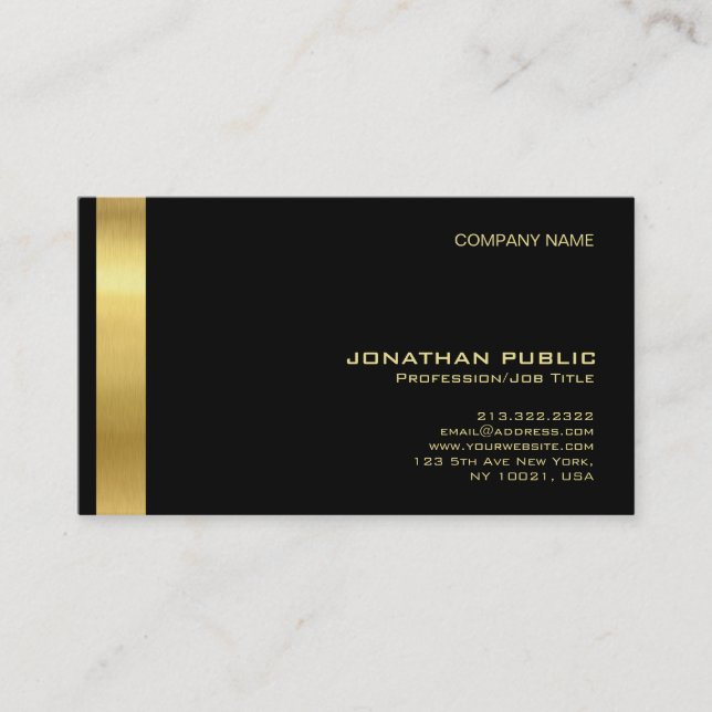 Carte De Visite Graphique professionnel moderne d'or noir élégant (Devant)