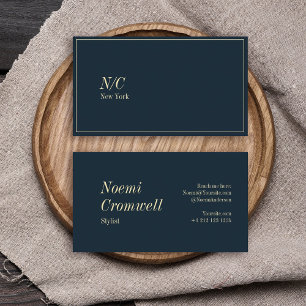 Carte De Visite Gras Bleu foncé élégant Monogramme Luxe