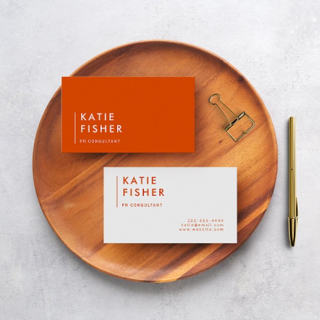 Carte De Visite Gras et brillant : Orange moderne et blanc (A chic and modern orange and white business card.)