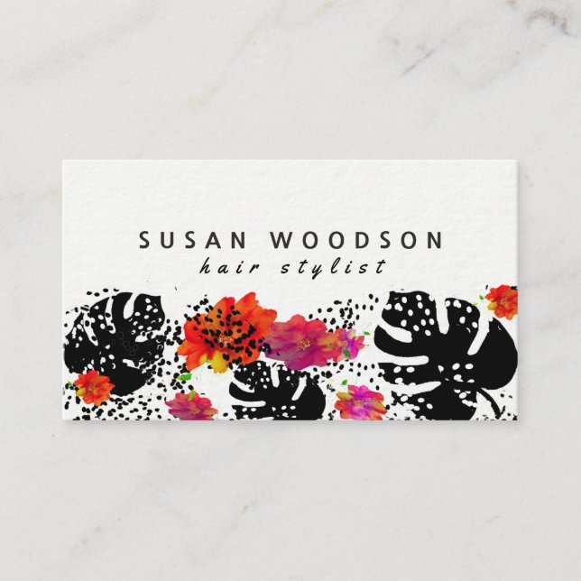 Carte De Visite Gras Floral tendance Monstera Dot Motif moderne (Devant)
