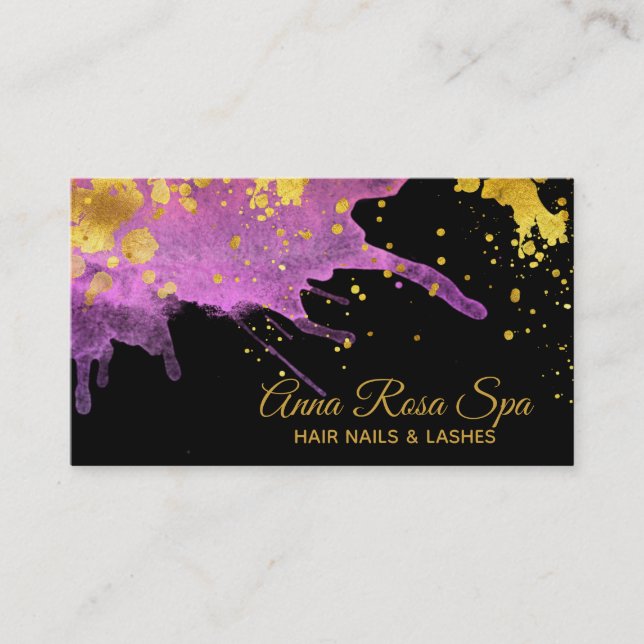 Carte De Visite * Gras Luxe Pink Glam Aquarelle Or Abstrait (Devant)