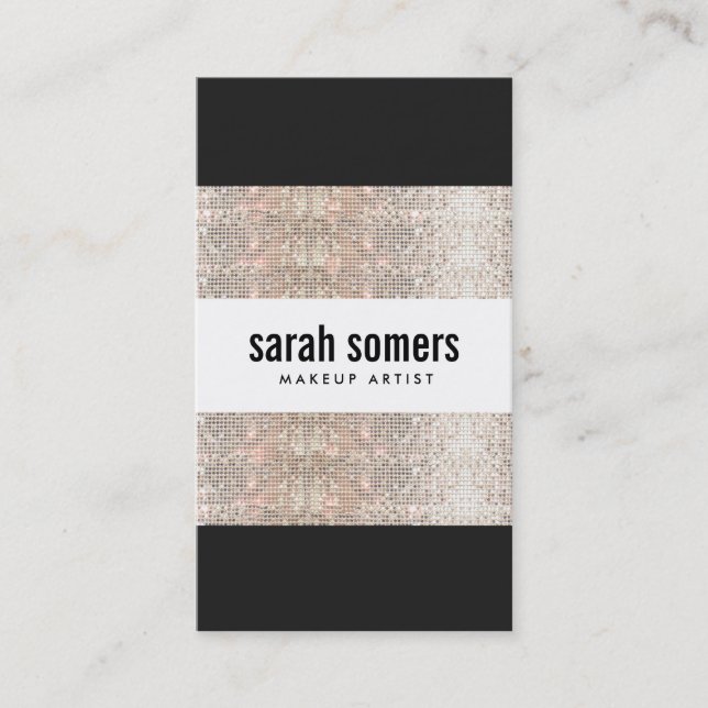 Carte De Visite Gras Moderne Faux Silver Sequin Salon De Beauté (Devant)