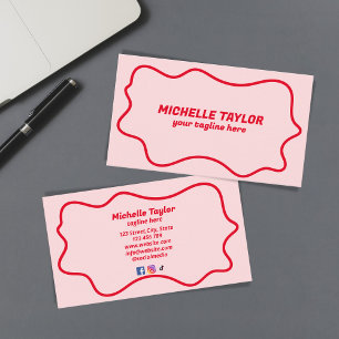 Carte De Visite Gras moderne rose rouge squiggle Wavy Retro