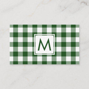 Carte De Visite Gras Monogramme Vert Blanc Buffalo Plaid Motif