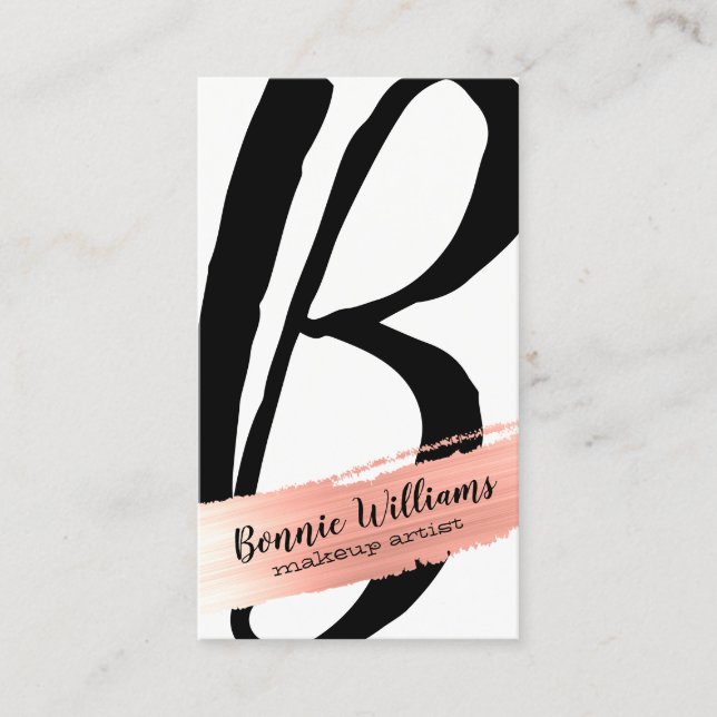 Carte De Visite Gras MUA Typographie Monogramme Rose Gold Splash (Devant)
